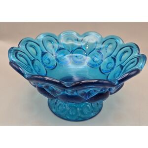 Turquoise Blue Vintage L E Smith - Sun , Moon & Stars. Footed Candy Dish
